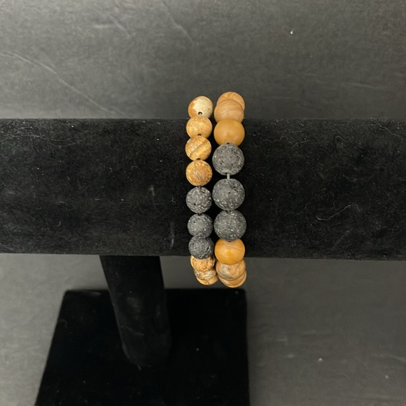 MENS BROWN AND BLACK GLASS BEADED BRACELETS - Picture 2 of 4